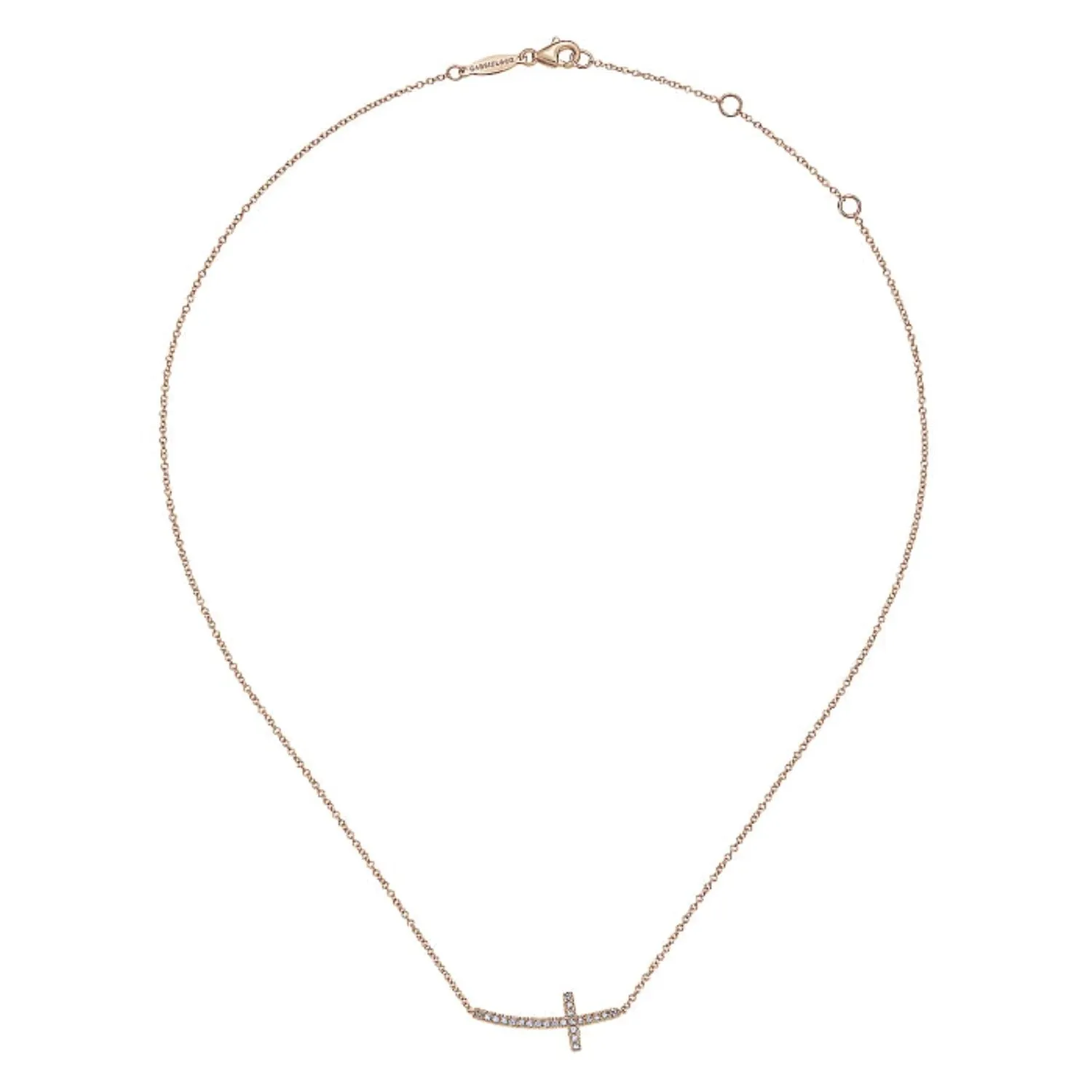 Gabriel & Co. Diamond Sideways Curved Cross Necklace