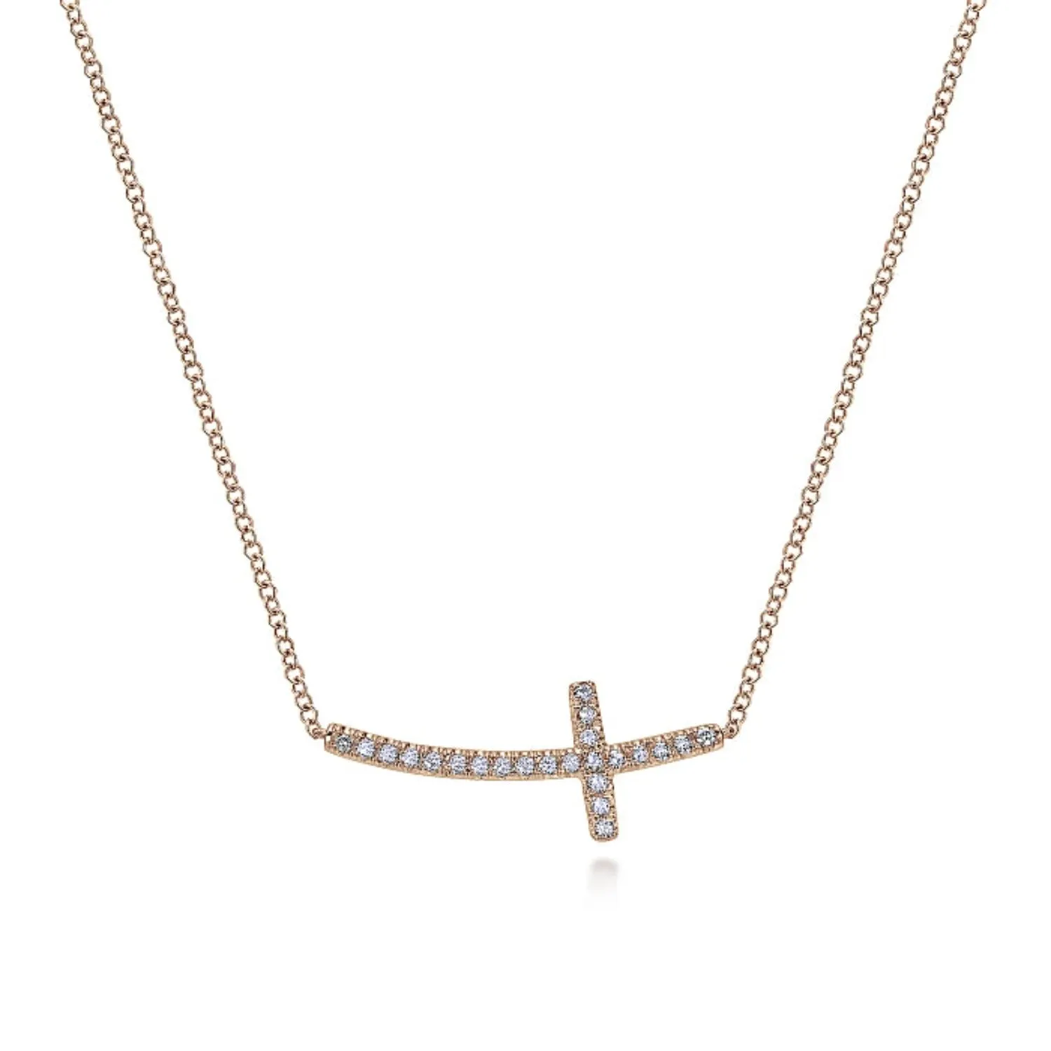 Gabriel & Co. Diamond Sideways Curved Cross Necklace