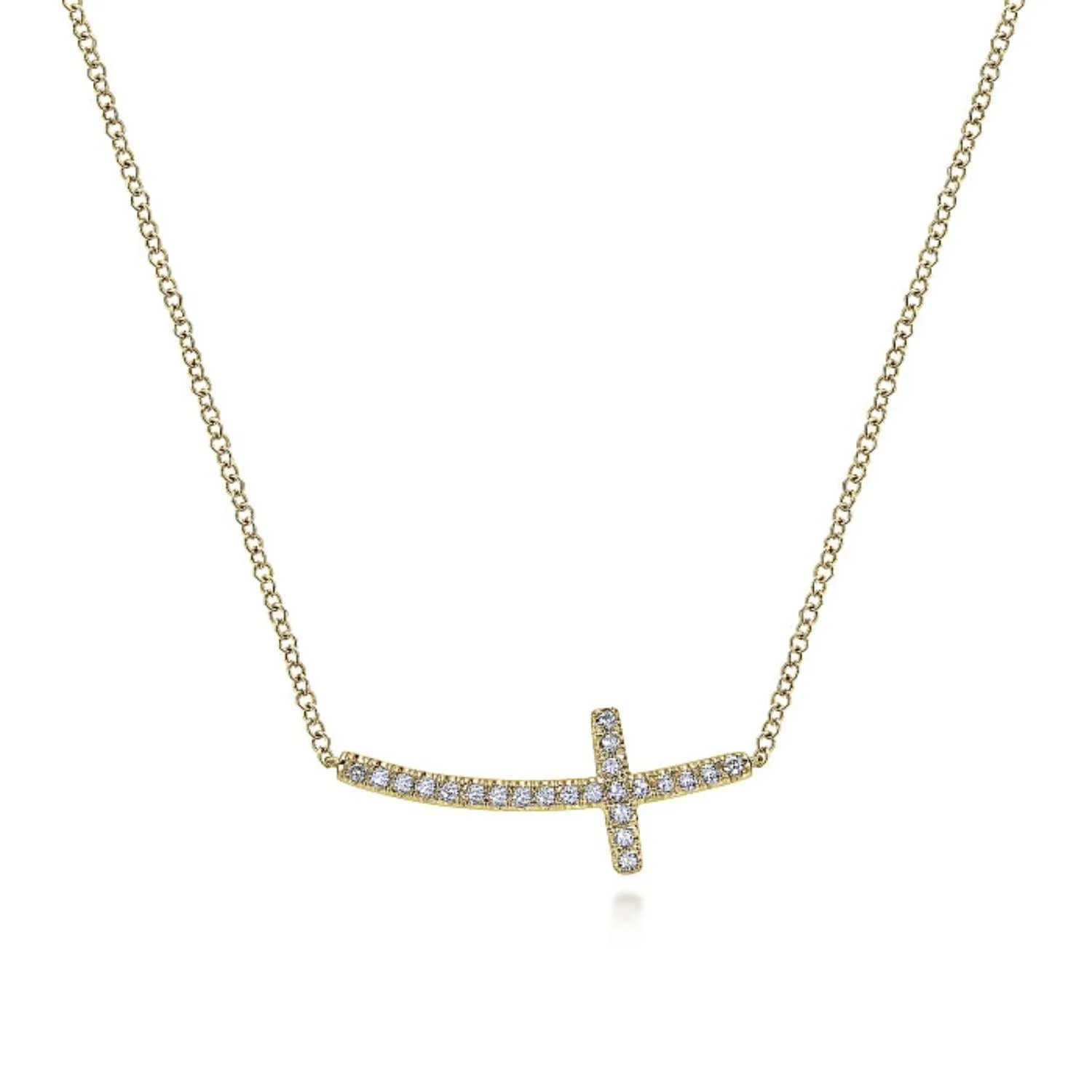 Gabriel & Co. Diamond Sideways Curved Cross Necklace