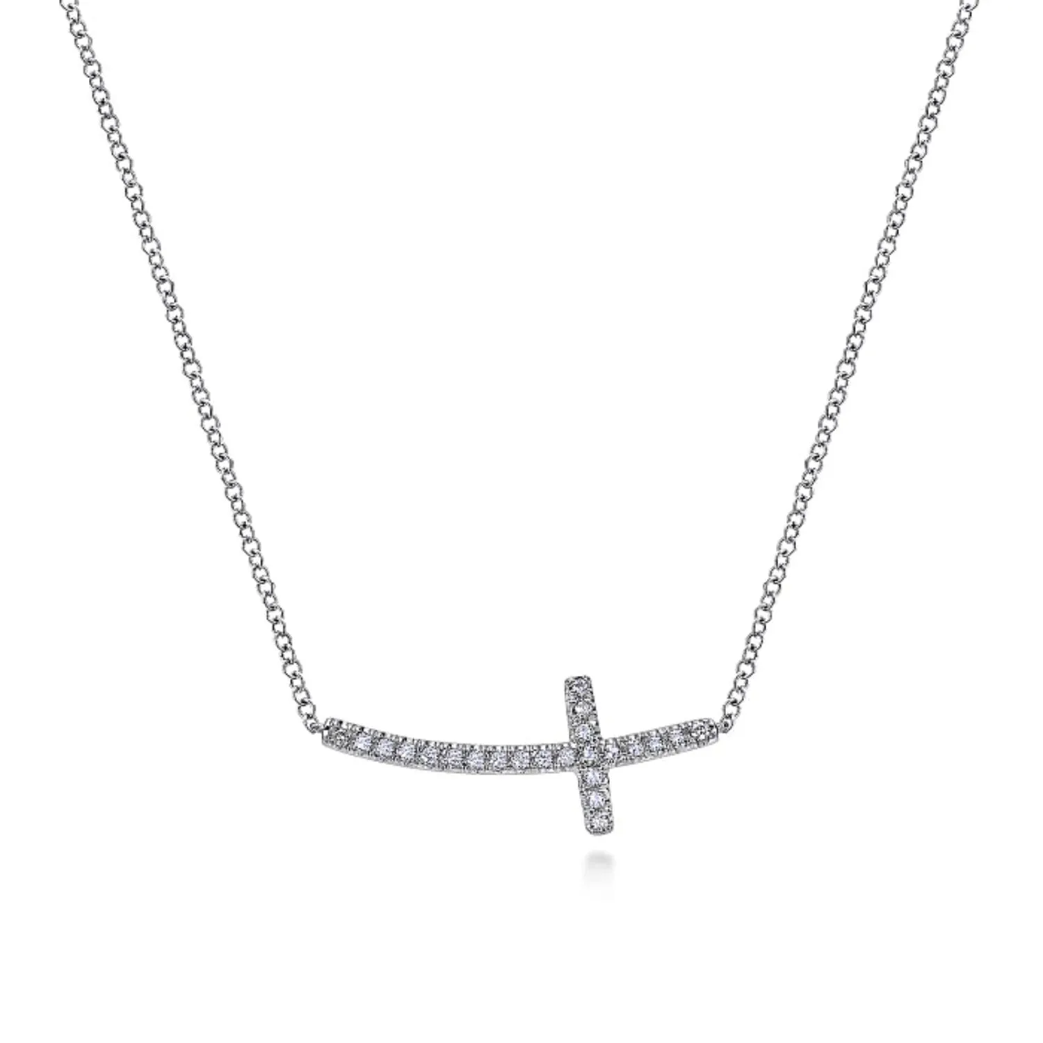 Gabriel & Co. Diamond Sideways Curved Cross Necklace