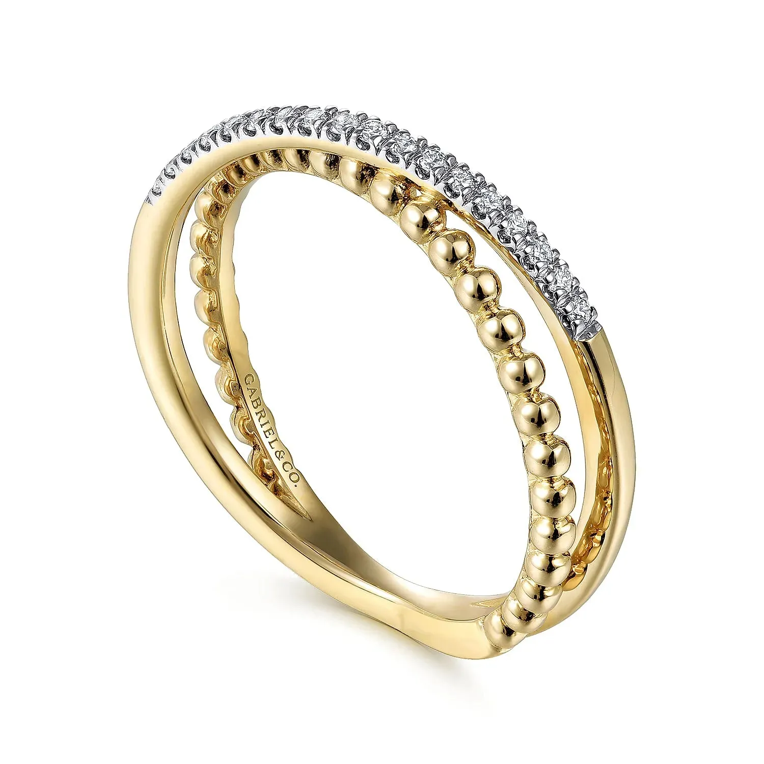 Gabriel & Co. Fashion 14k Yellow Gold Bujukan Pavé Diamond Criss Cross Stackable Ring