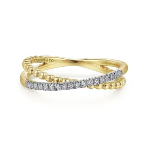 Gabriel & Co. Fashion 14k Yellow Gold Bujukan Pavé Diamond Criss Cross Stackable Ring
