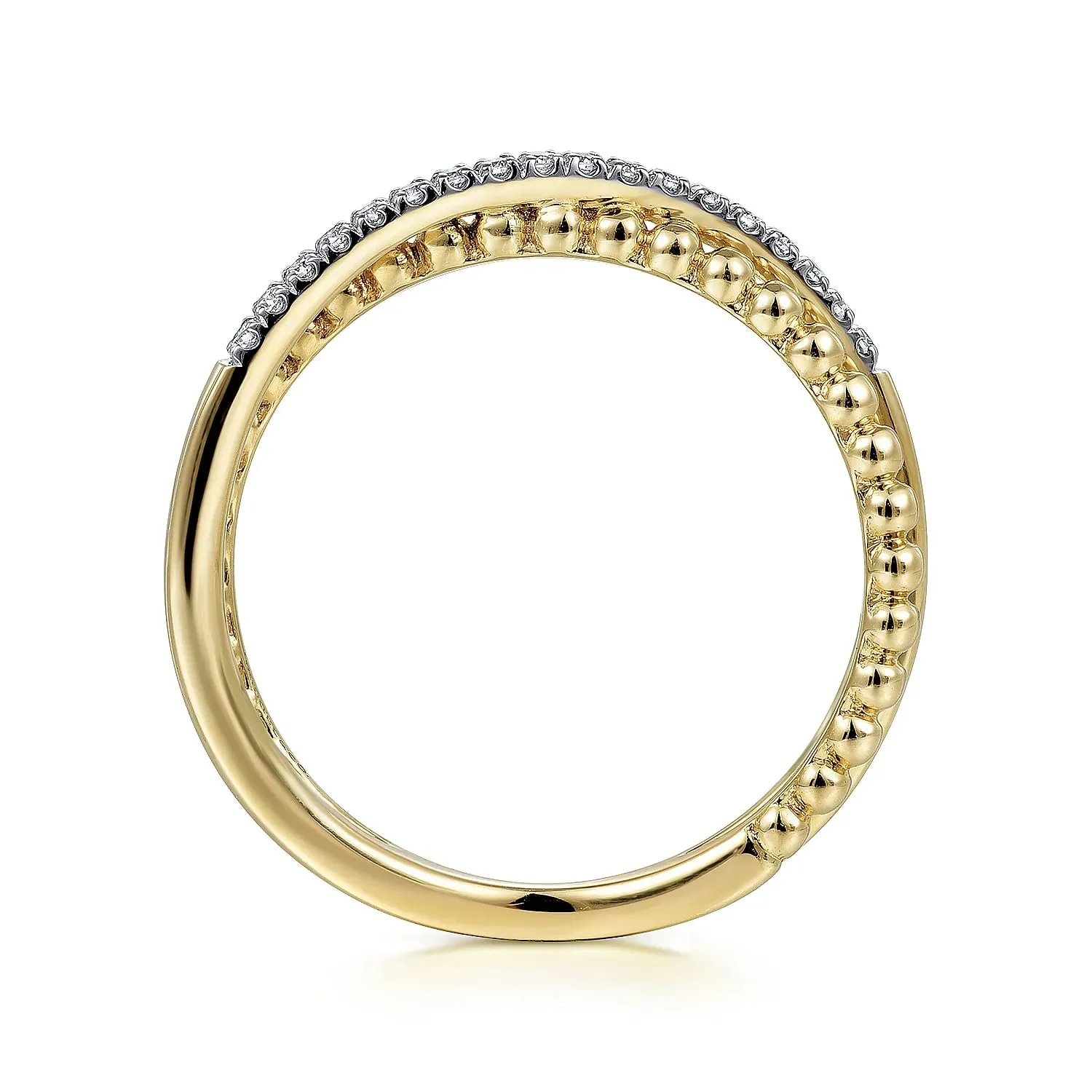 Gabriel & Co. Fashion 14k Yellow Gold Bujukan Pavé Diamond Criss Cross Stackable Ring