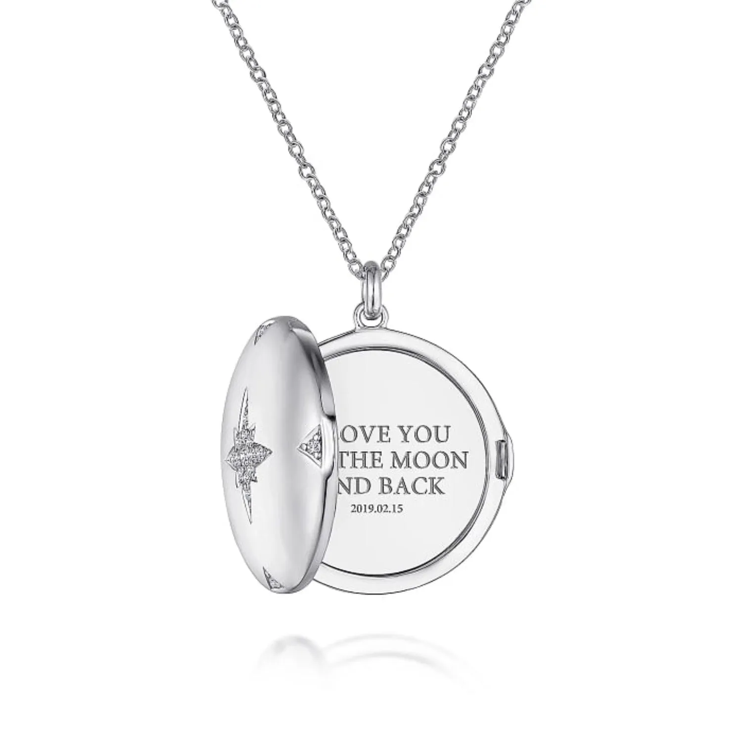 Gabriel & Co. Sterling Silver Round White Sapphire Starburst Locket