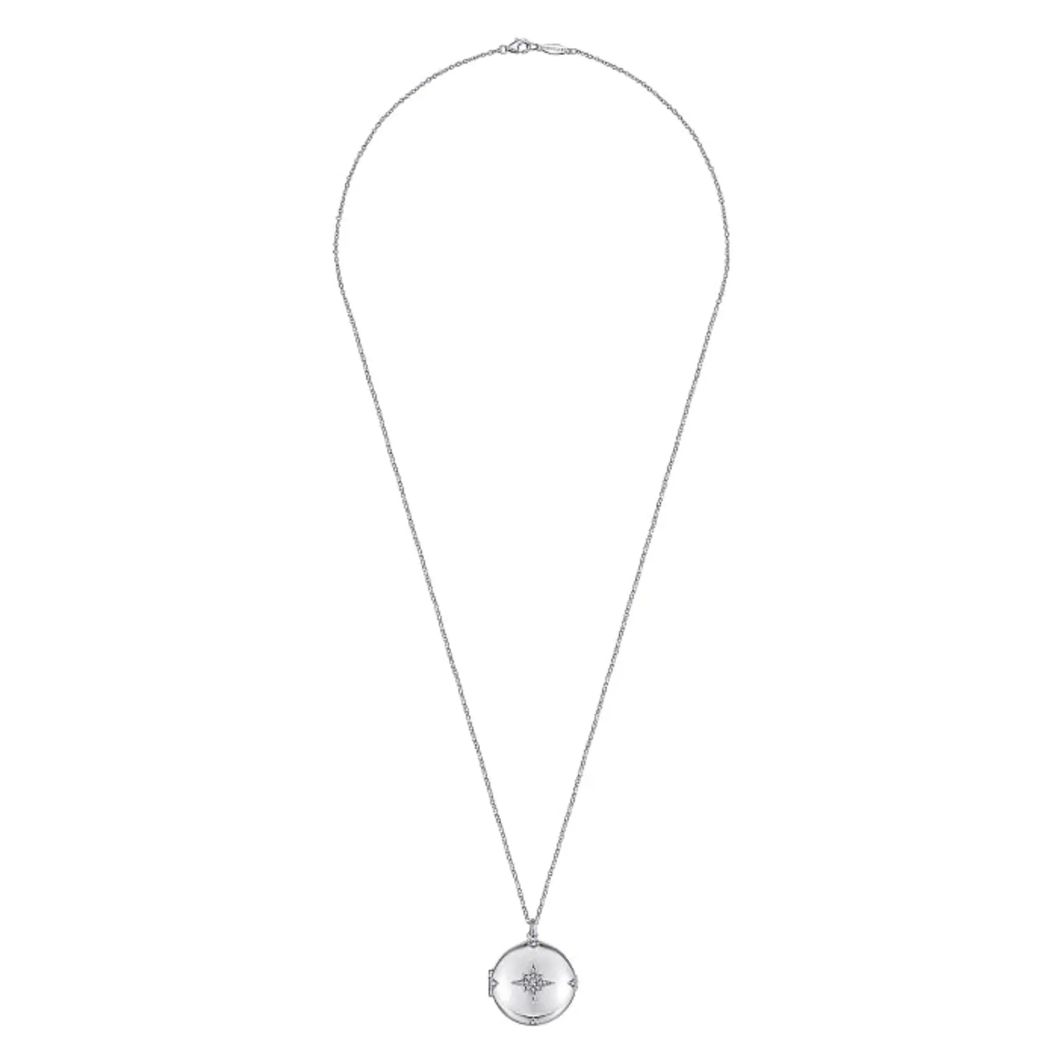 Gabriel & Co. Sterling Silver Round White Sapphire Starburst Locket