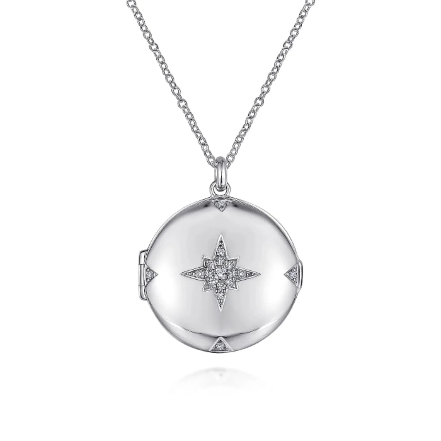 Gabriel & Co. Sterling Silver Round White Sapphire Starburst Locket