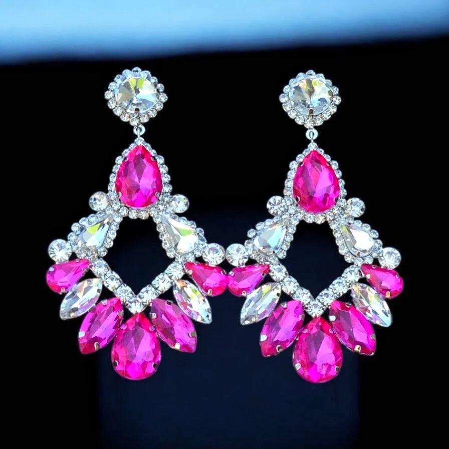 GALAXY - clear & fuchsia crystal rhinestone statement (silver)