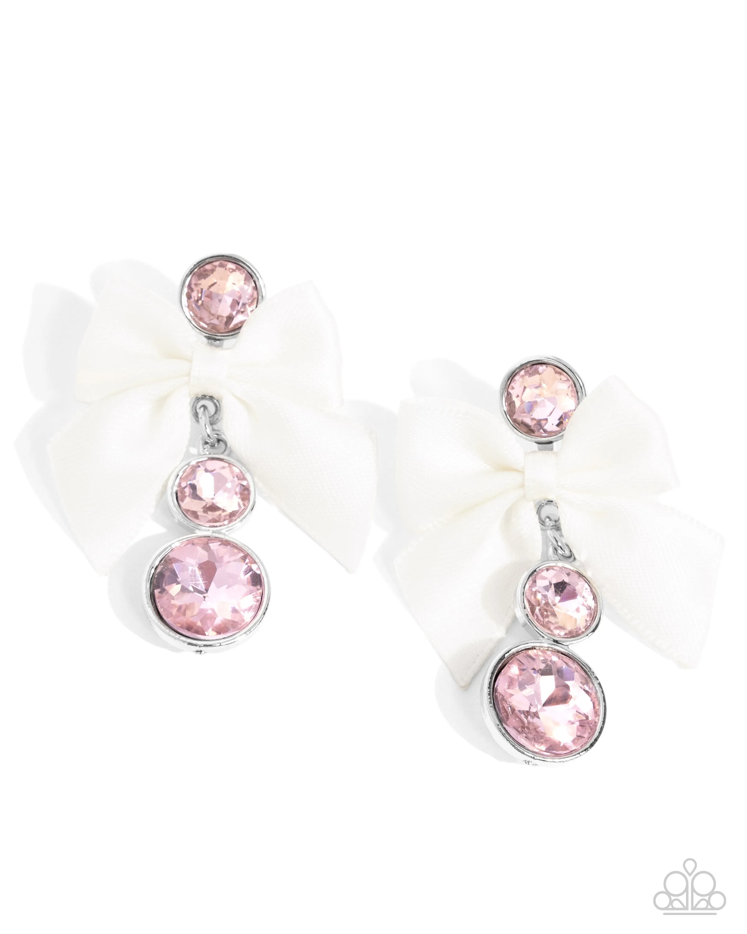 Genteel Glam - Pink - Gem White Ribbon Bow Paparazzi Post Earrings
