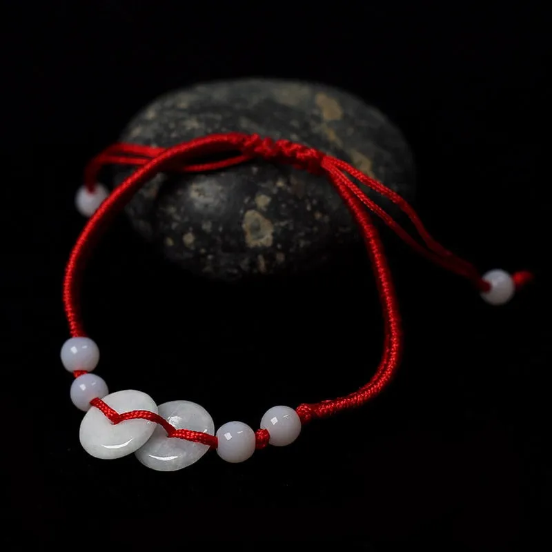 Geometric Natural Jade Red Rope Braid Bracelets