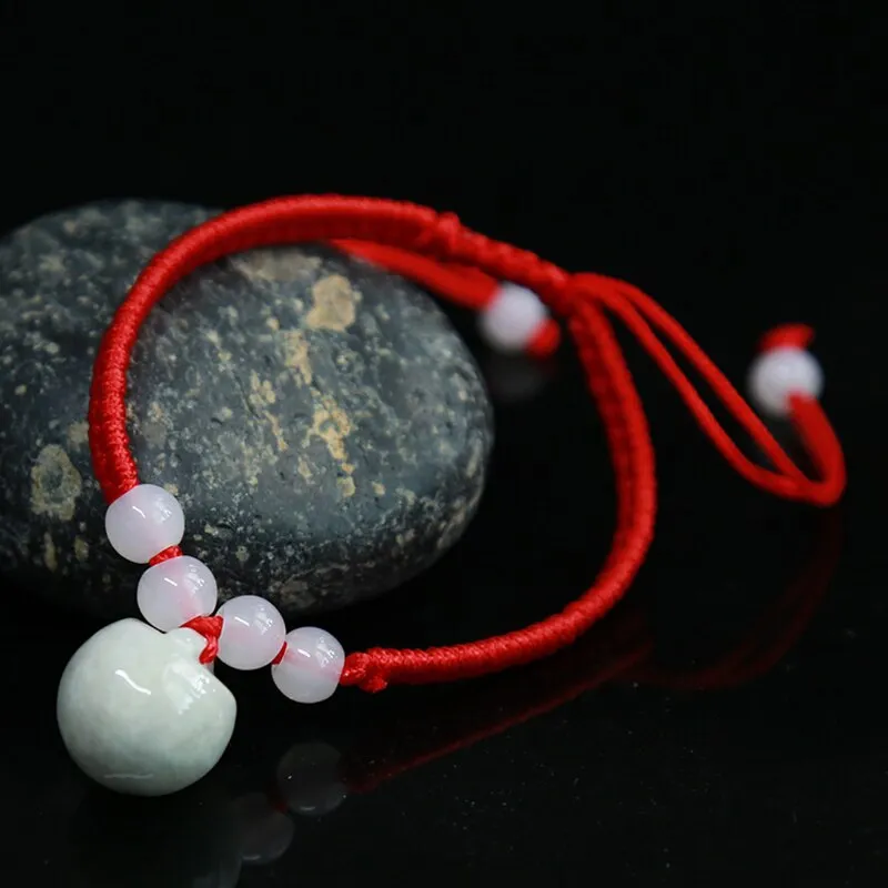 Geometric Natural Jade Red Rope Braid Bracelets