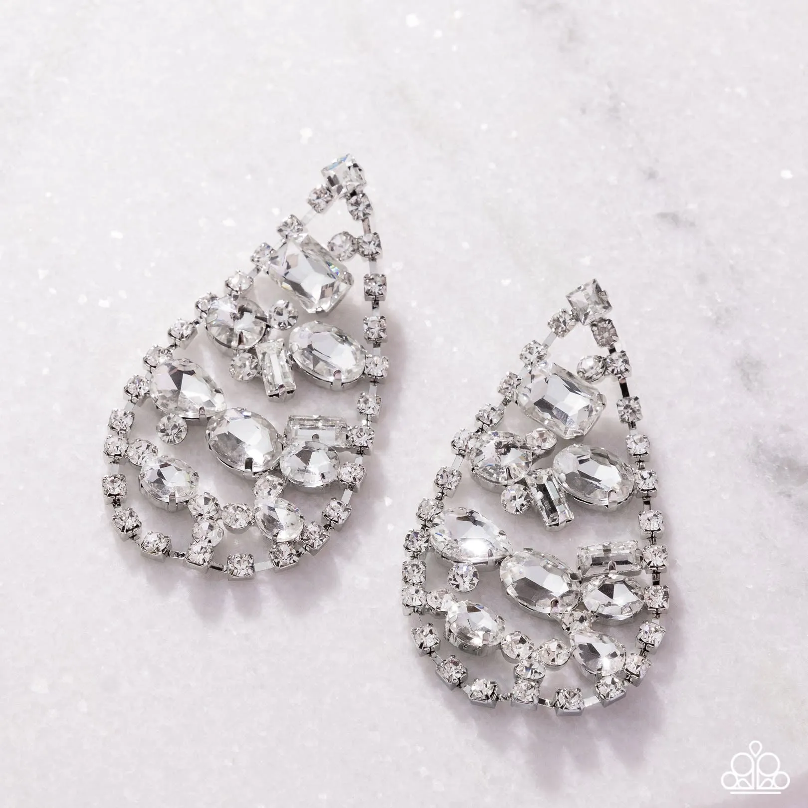 Giant Glitter - White - Paparazzi Post Earrings - 2025 Empower Me Pink Exclusive