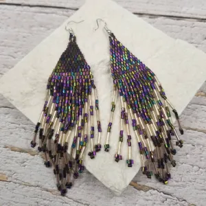 Glass Seed Beads Beaded Long Earrings 4.56 Inch