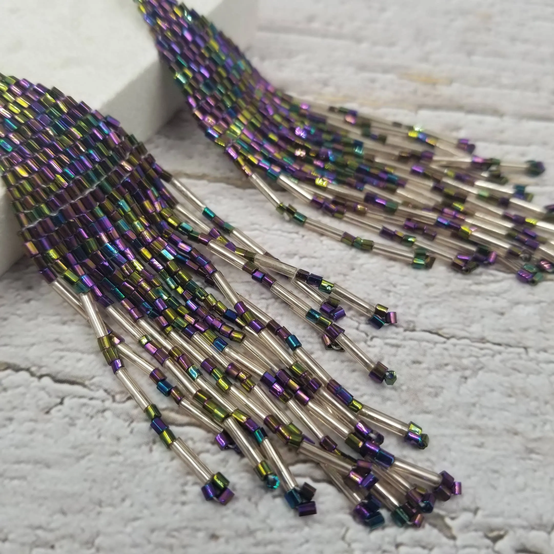 Glass Seed Beads Beaded Long Earrings 4.56 Inch