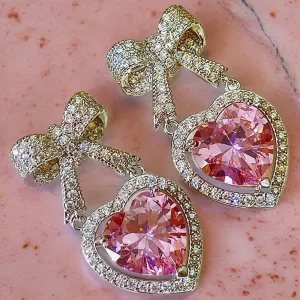 Glitz Bow Heart Dangle Earrings