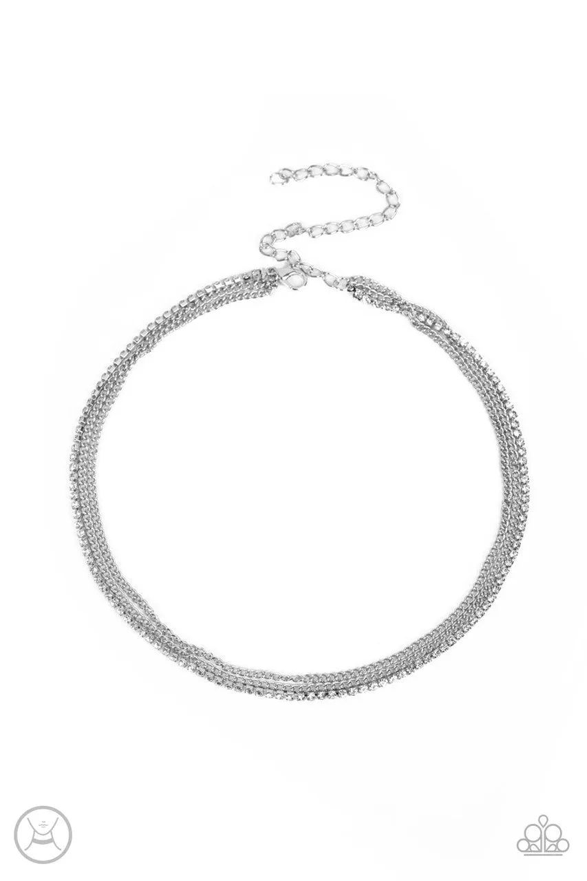 Glitzy Gusto - White - Rhinestone Chain Paparazzi Choker Necklace