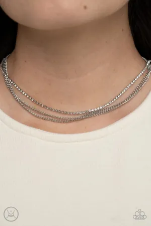 Glitzy Gusto - White - Rhinestone Chain Paparazzi Choker Necklace