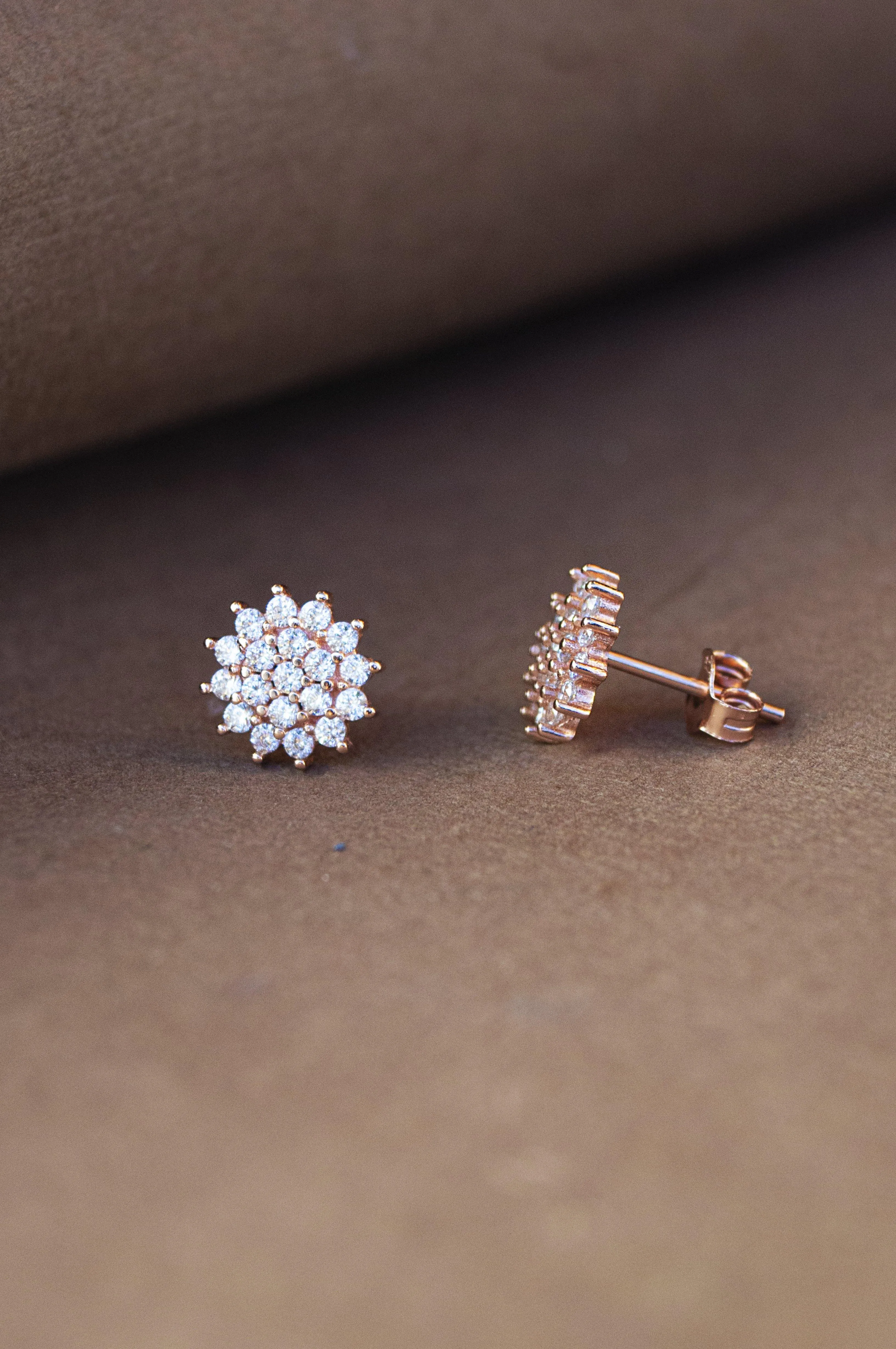 Glorious Floral Rose Gold Plated Sterling Silver Stud Earrings