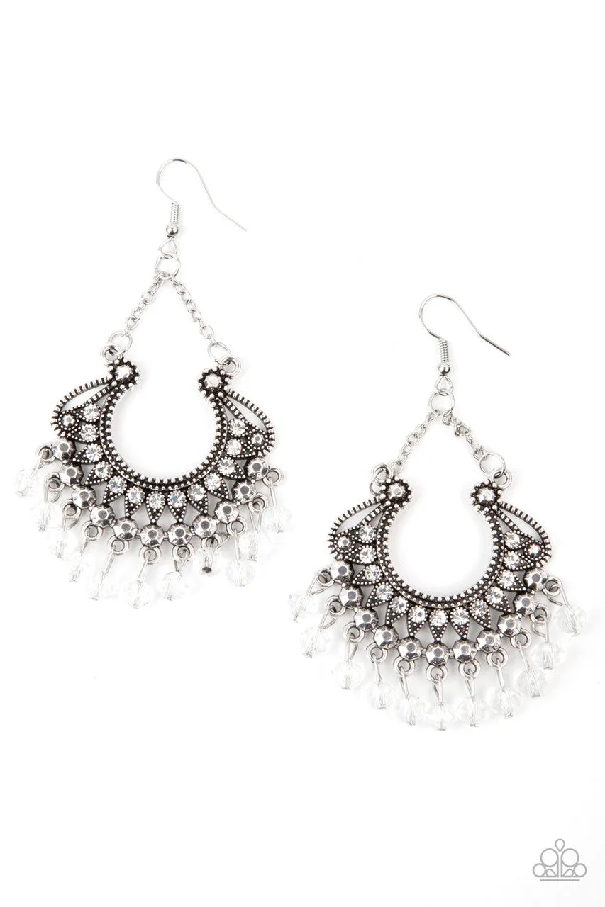 GLOW Down In Flames White Paparazzi Earrings