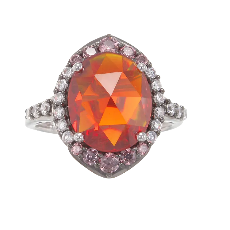 Glowing Firey Orange, Rhodolite and White AAA CZ Ring