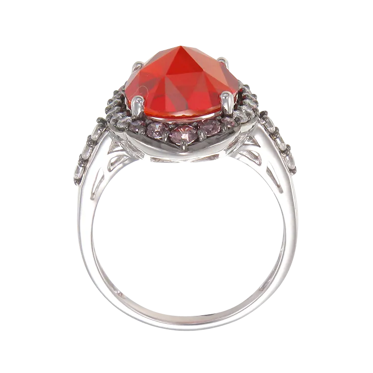 Glowing Firey Orange, Rhodolite and White AAA CZ Ring