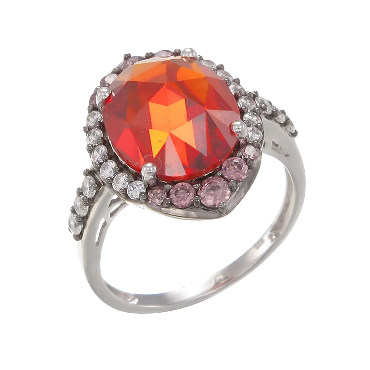 Glowing Firey Orange, Rhodolite and White AAA CZ Ring