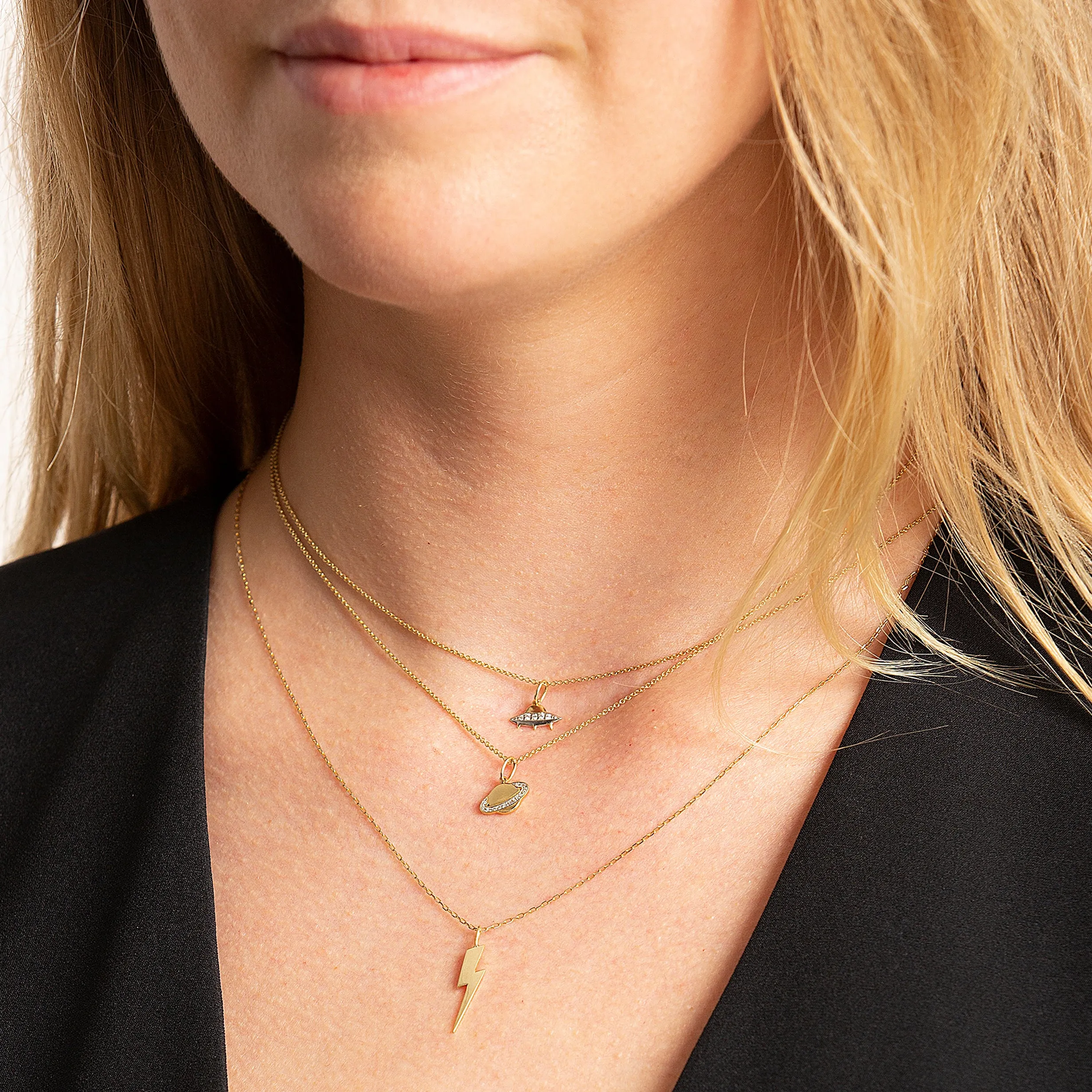 Gold & Diamond Flying Saucer Charm