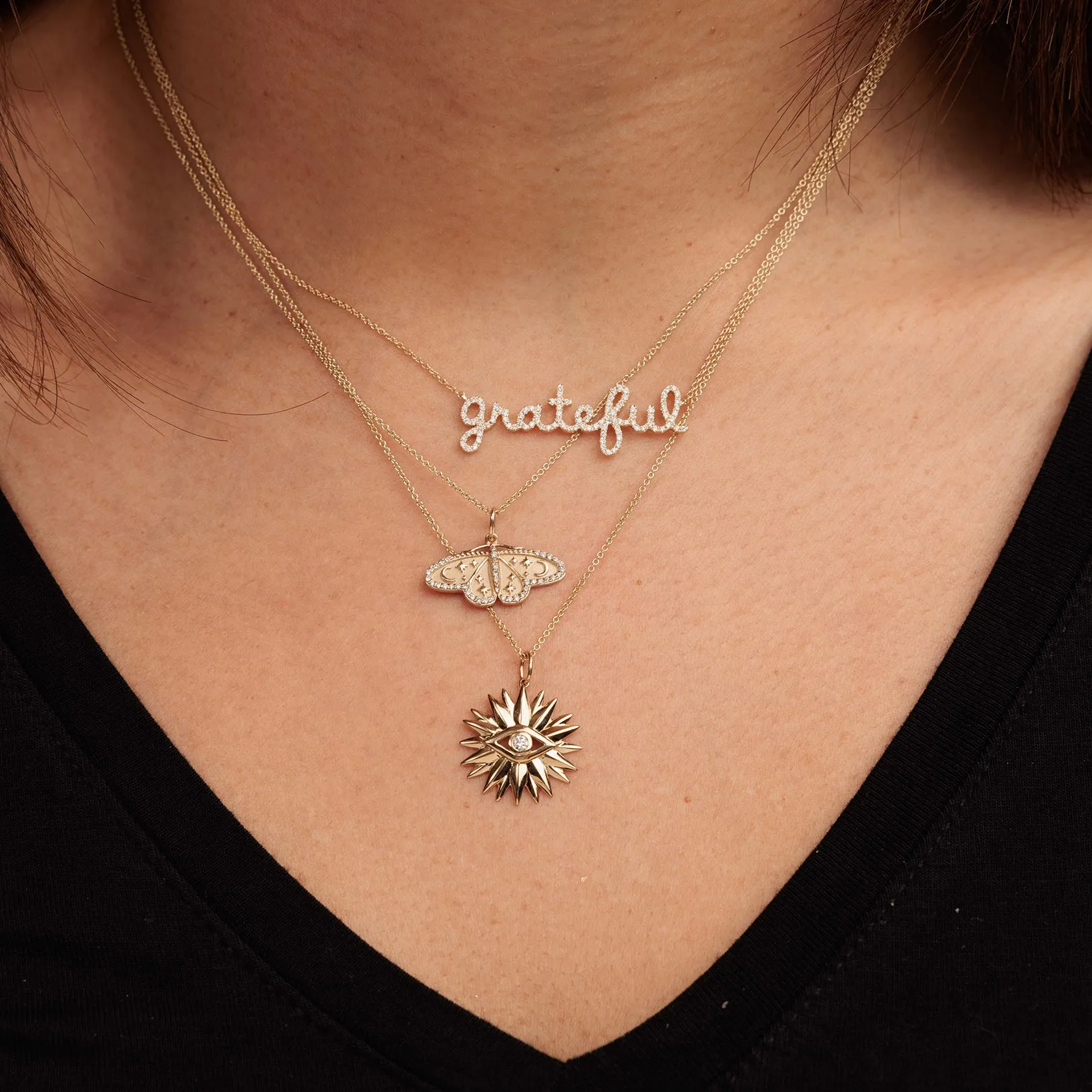 Gold & Diamond Grateful Script Necklace