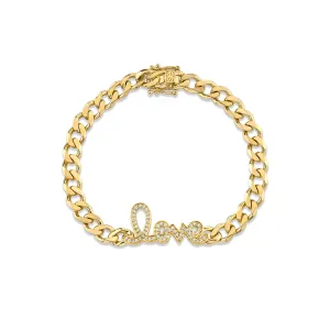 Gold & Diamond Love Curb Link Bracelet
