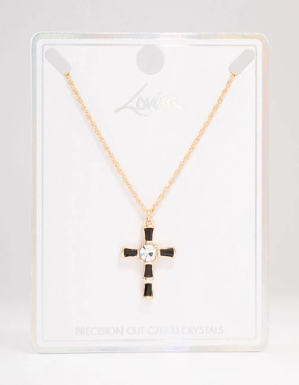 Gold  Baguette Bohemia Czech Crystal Cross Necklace