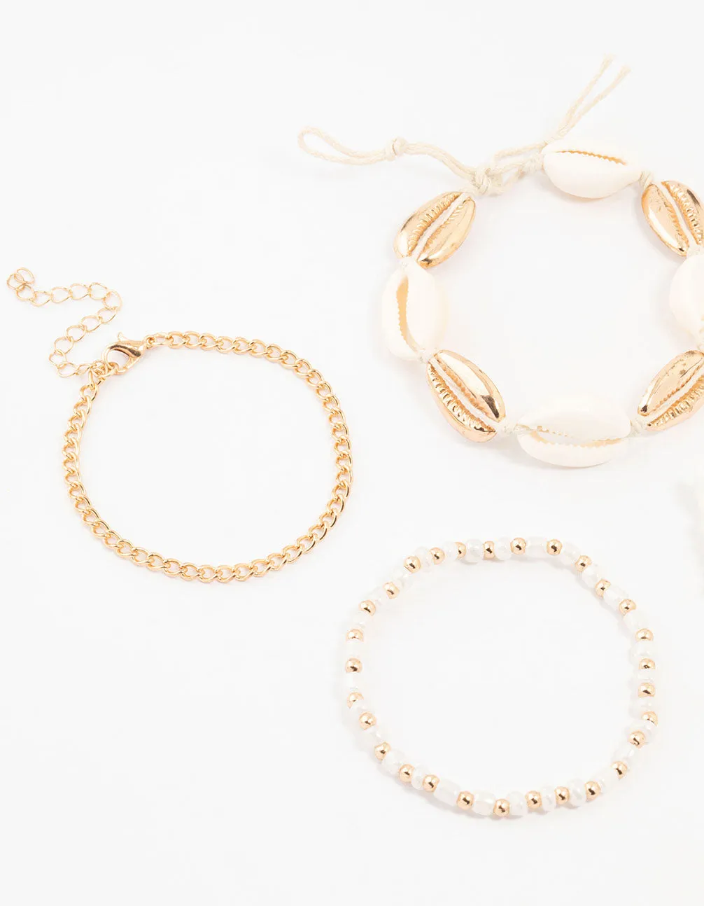 Gold Beaded & Large Shell Bracelets 4-Pack