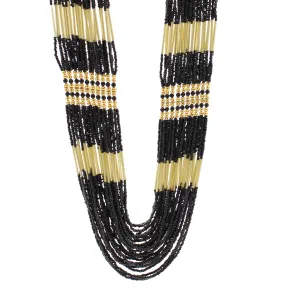 GOLD BLACK SEED BEAD STATEMENT NECKLACE #N2216GBLK(kitchen line)