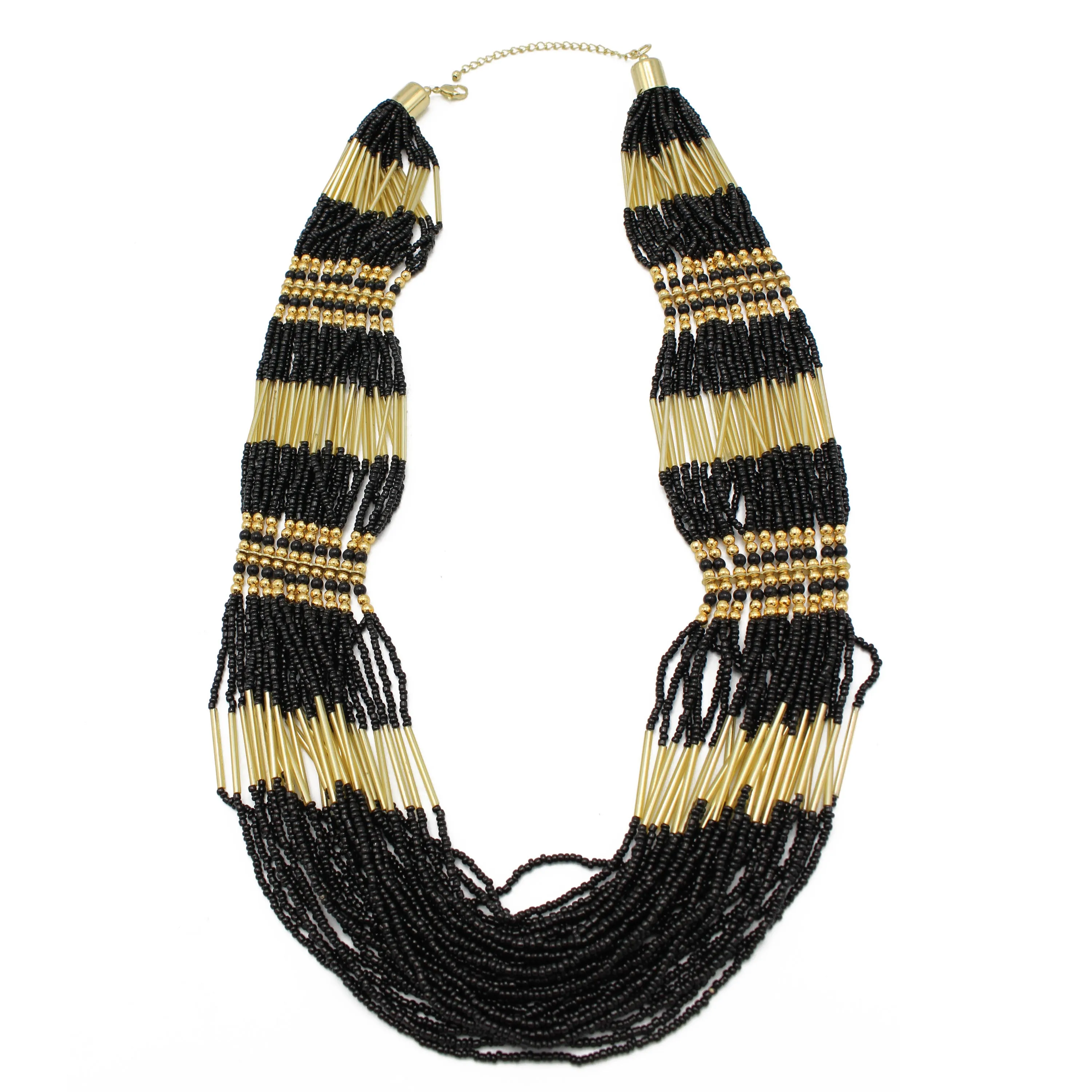 GOLD BLACK SEED BEAD STATEMENT NECKLACE #N2216GBLK(kitchen line)