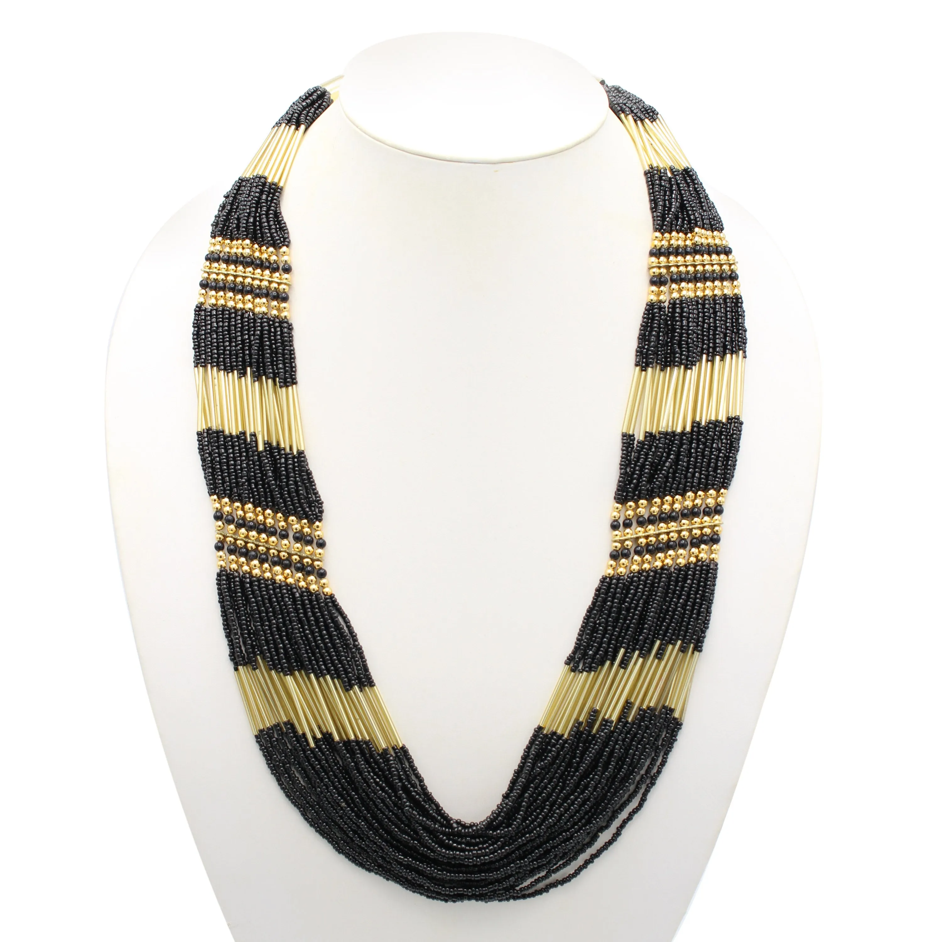GOLD BLACK SEED BEAD STATEMENT NECKLACE #N2216GBLK(kitchen line)