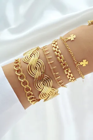 Gold Clover Charm Multi Layered Plated Adjustable Bracelet Set
