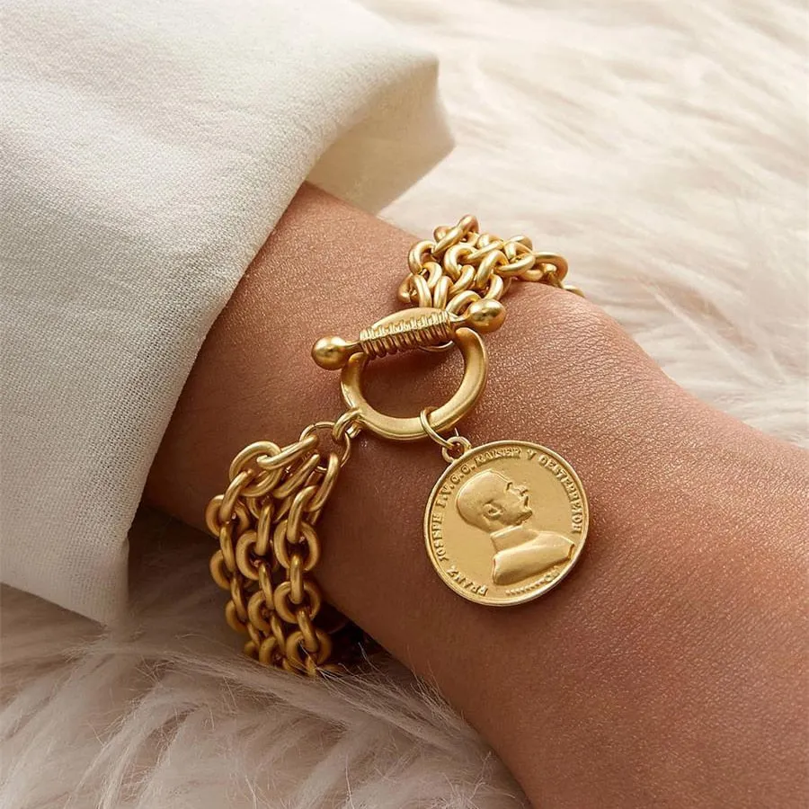 Gold Color Charm Chain Bracelets For Women Men Alloy Bracelet