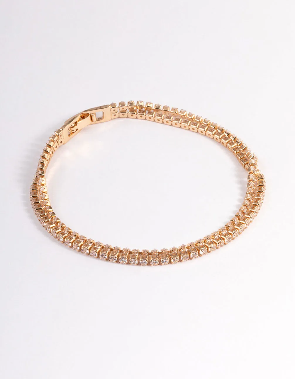 Gold Cubic Zirconia Mini Cupchain Double Row Tennis Bracelet