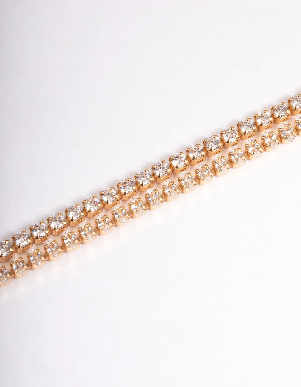 Gold Cubic Zirconia Mini Cupchain Double Row Tennis Bracelet