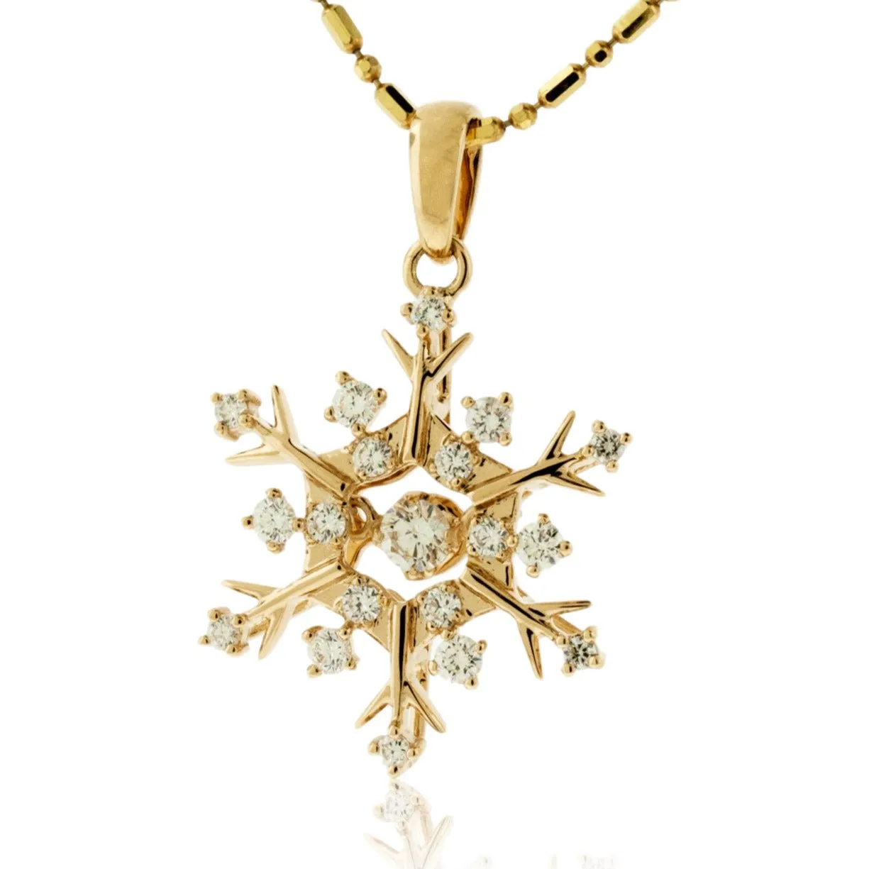 Gold Dancing Diamond Snowflake Necklace