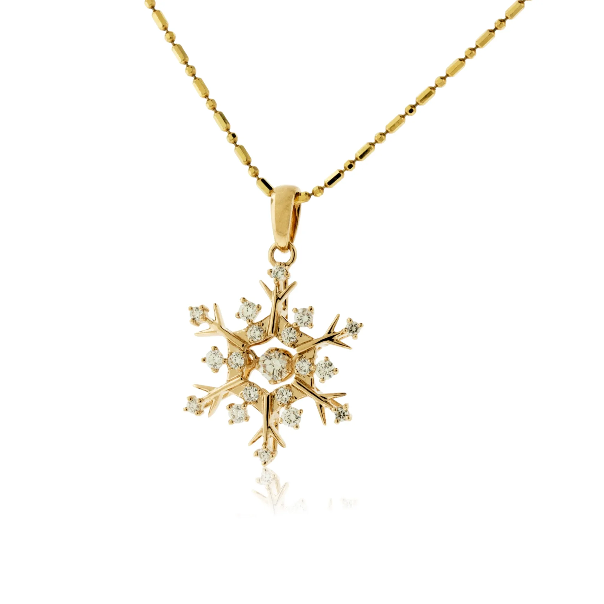 Gold Dancing Diamond Snowflake Necklace