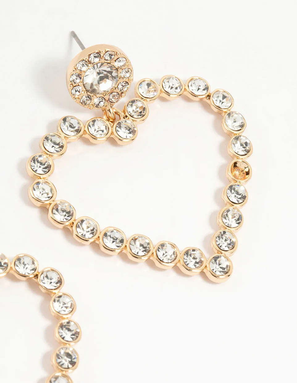 Gold Diamante Mega Heart Drop Earrings