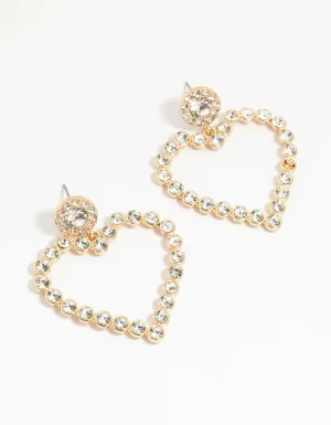 Gold Diamante Mega Heart Drop Earrings
