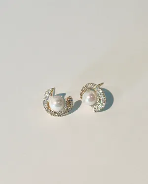 Gold Dipped CZ Pavé Crescent Stud Earrings