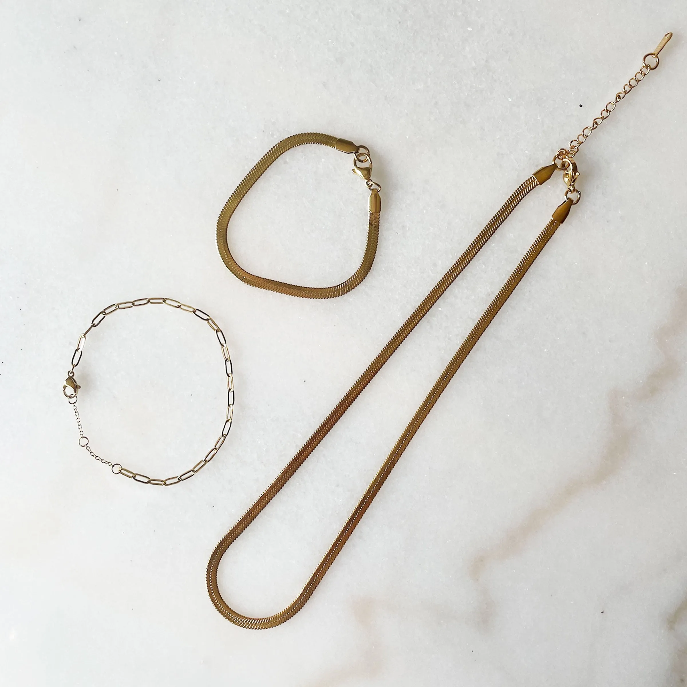 Gold Herringbone Necklace | Waterproof | Stainless Steel