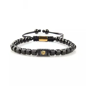 Gold Lion & Black Metal Beads Bracelet