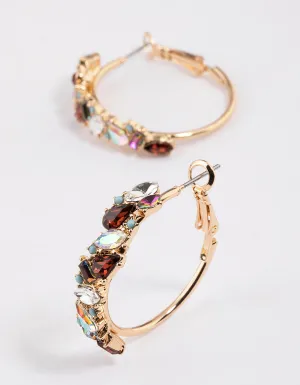 Gold Mini Cluster Diamante Hoop Earrings