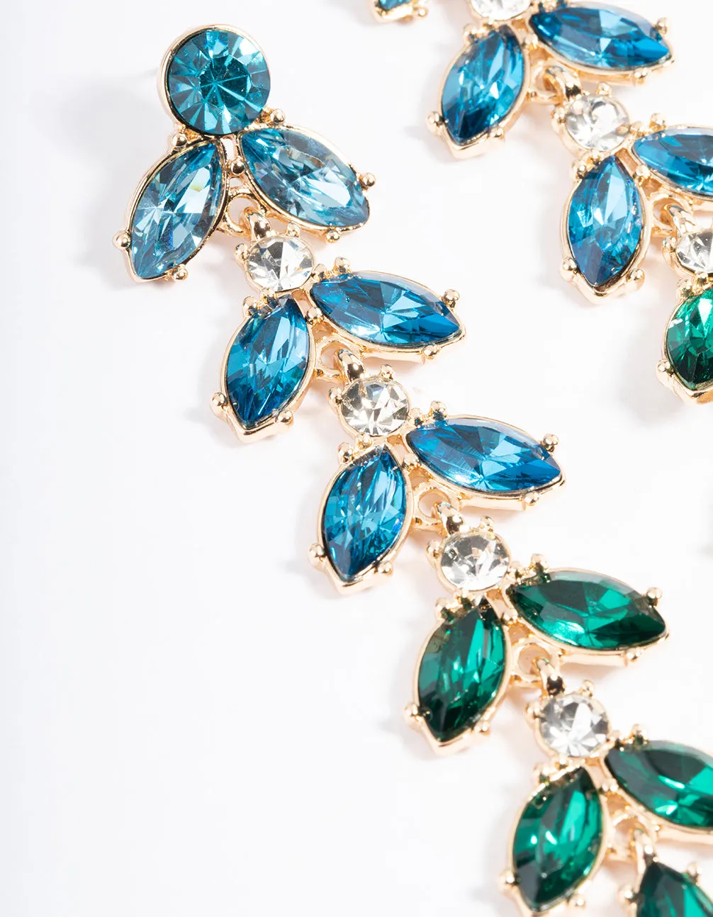 Gold Mix Stone Leaf Drop Earrings