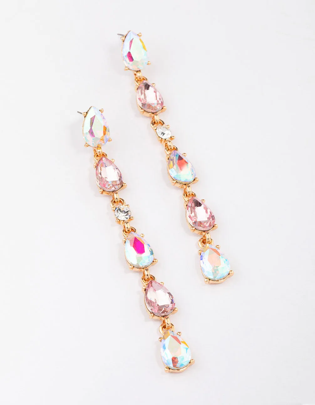 Gold Pear-Shape Stone Drop Earrings