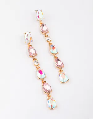 Gold Pear-Shape Stone Drop Earrings
