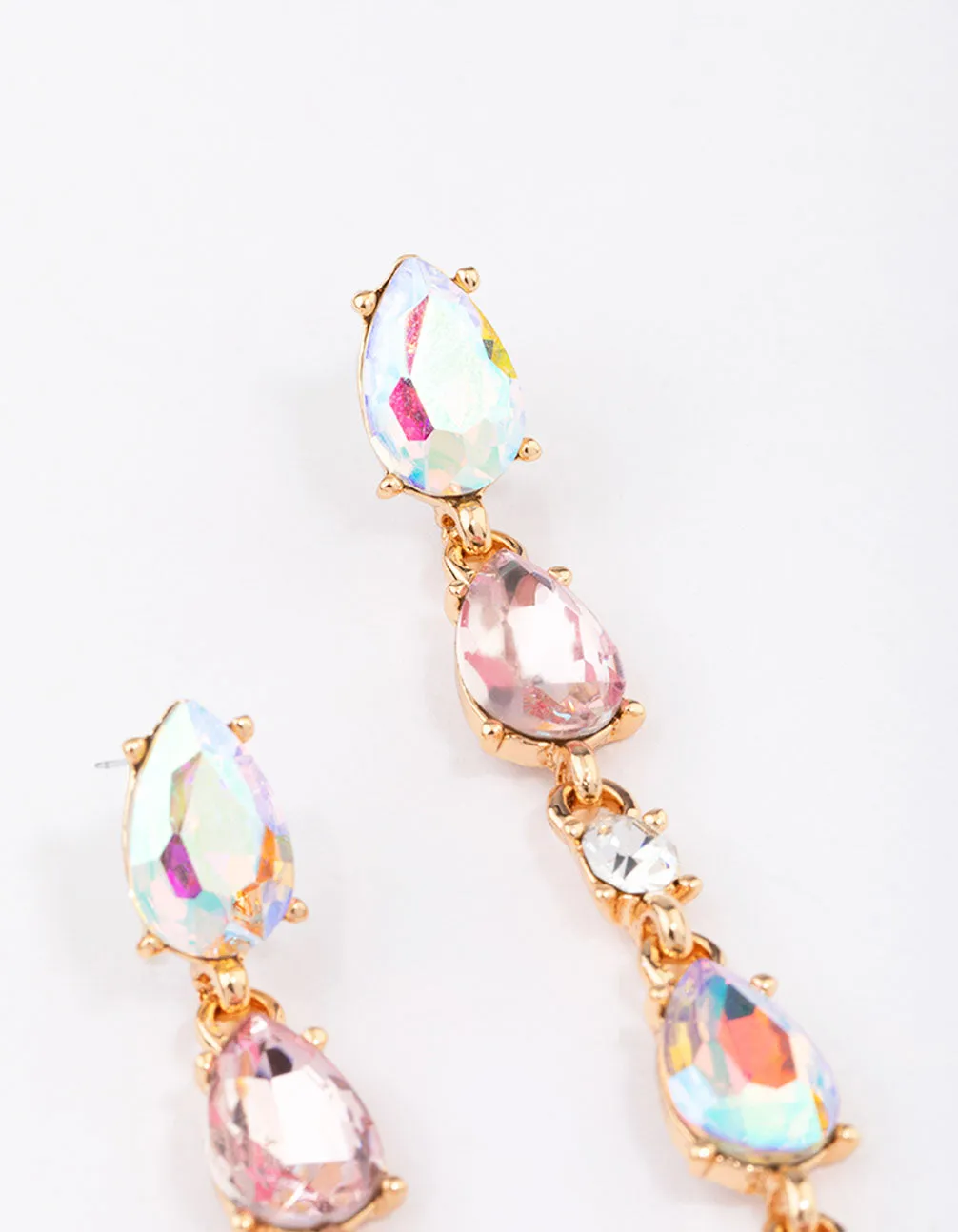 Gold Pear-Shape Stone Drop Earrings