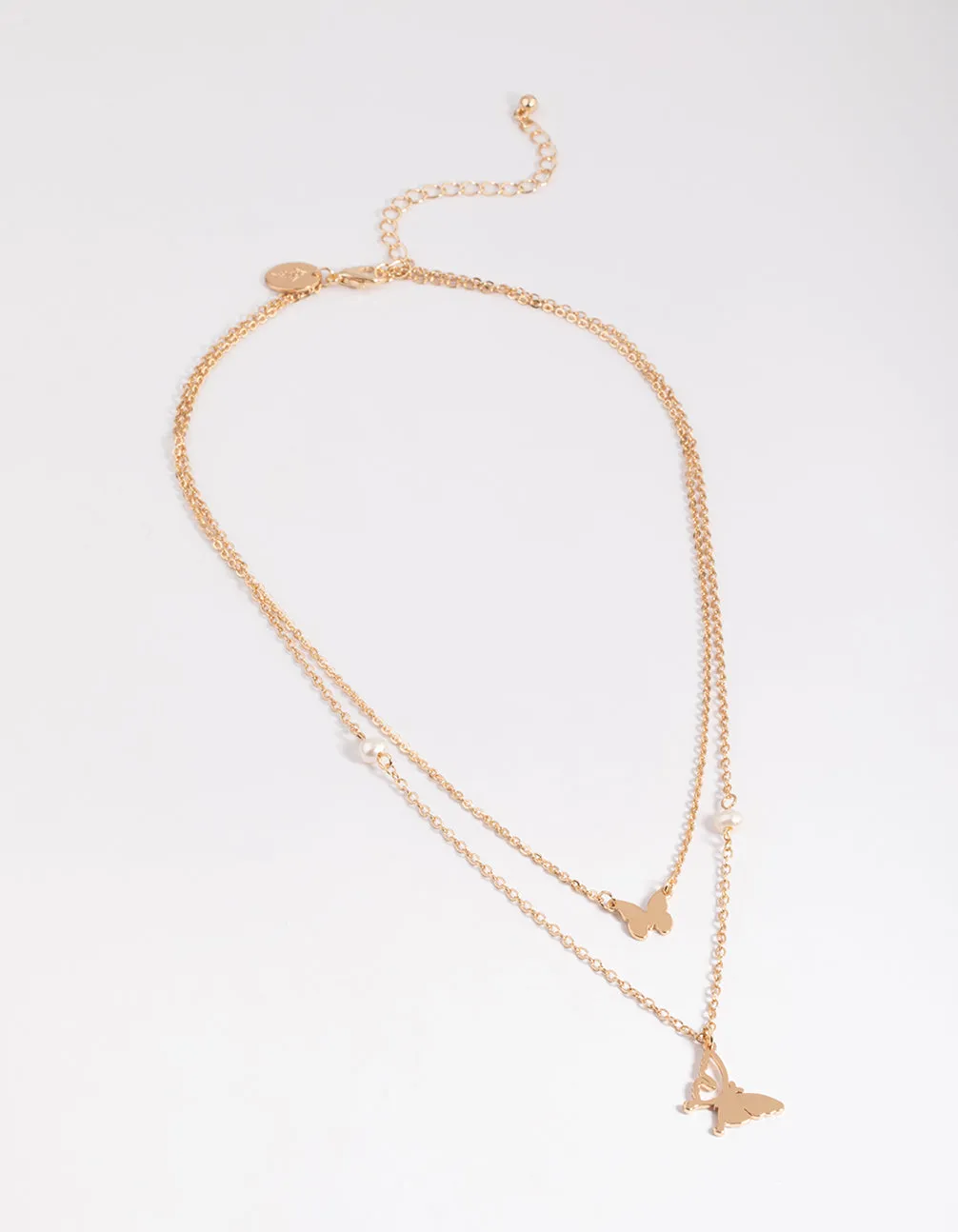 Gold Pearl & Butterfly Station Necklace